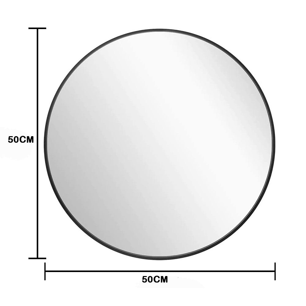 Slim Design 50CM Black Bathroom, Living Room, Hallway Mirror Round Mirror Wall Decor Metal Frame V324-CS-HOMIR50CM-BK