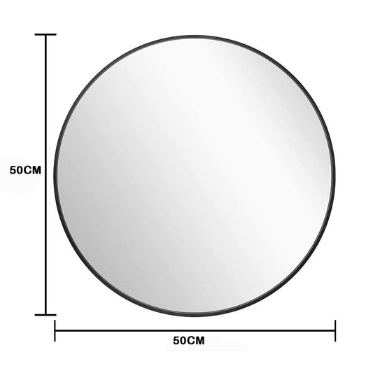 Slim Design 50CM Black Bathroom, Living Room, Hallway Mirror Round Mirror Wall Decor Metal Frame V324-CS-HOMIR50CM-BK