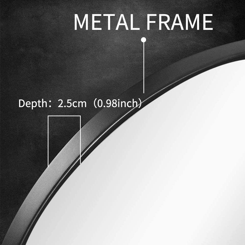 Slim Design 50CM Black Bathroom, Living Room, Hallway Mirror Round Mirror Wall Decor Metal Frame V324-CS-HOMIR50CM-BK