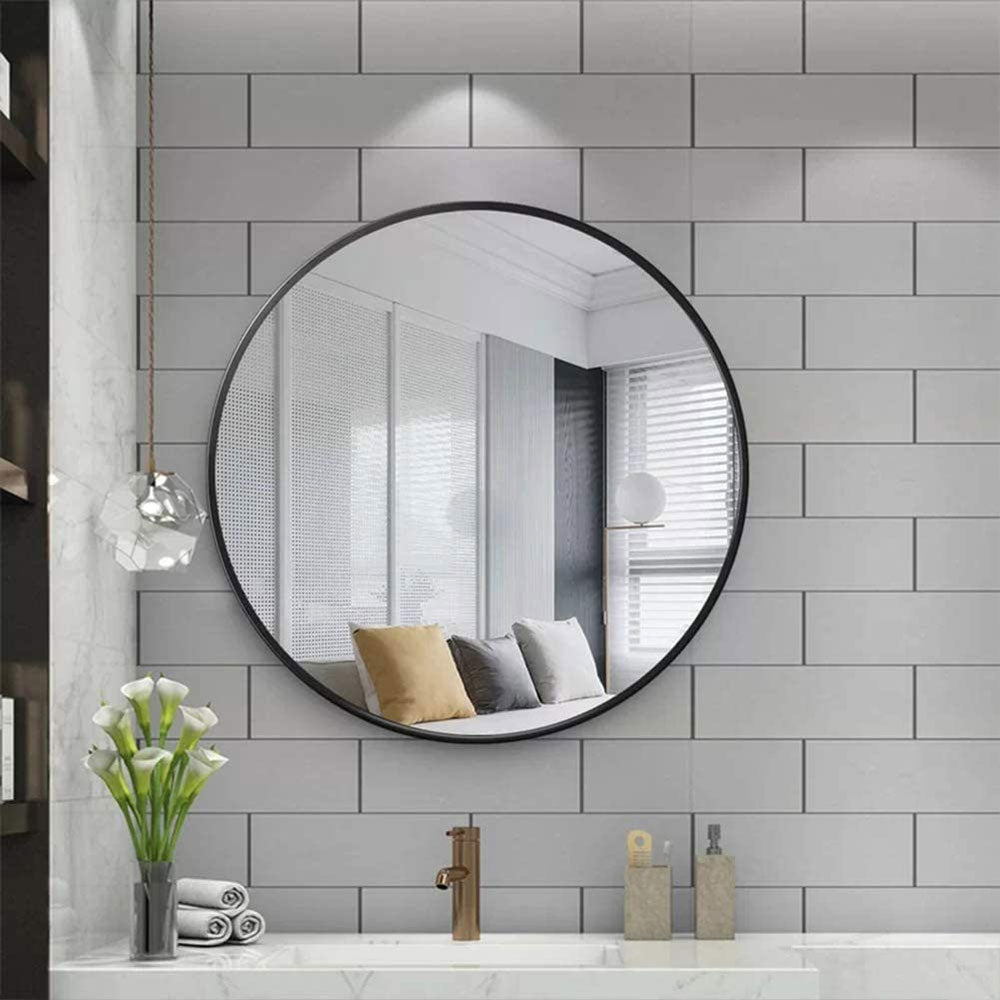 Slim Design 50CM Black Bathroom, Living Room, Hallway Mirror Round Mirror Wall Decor Metal Frame V324-CS-HOMIR50CM-BK