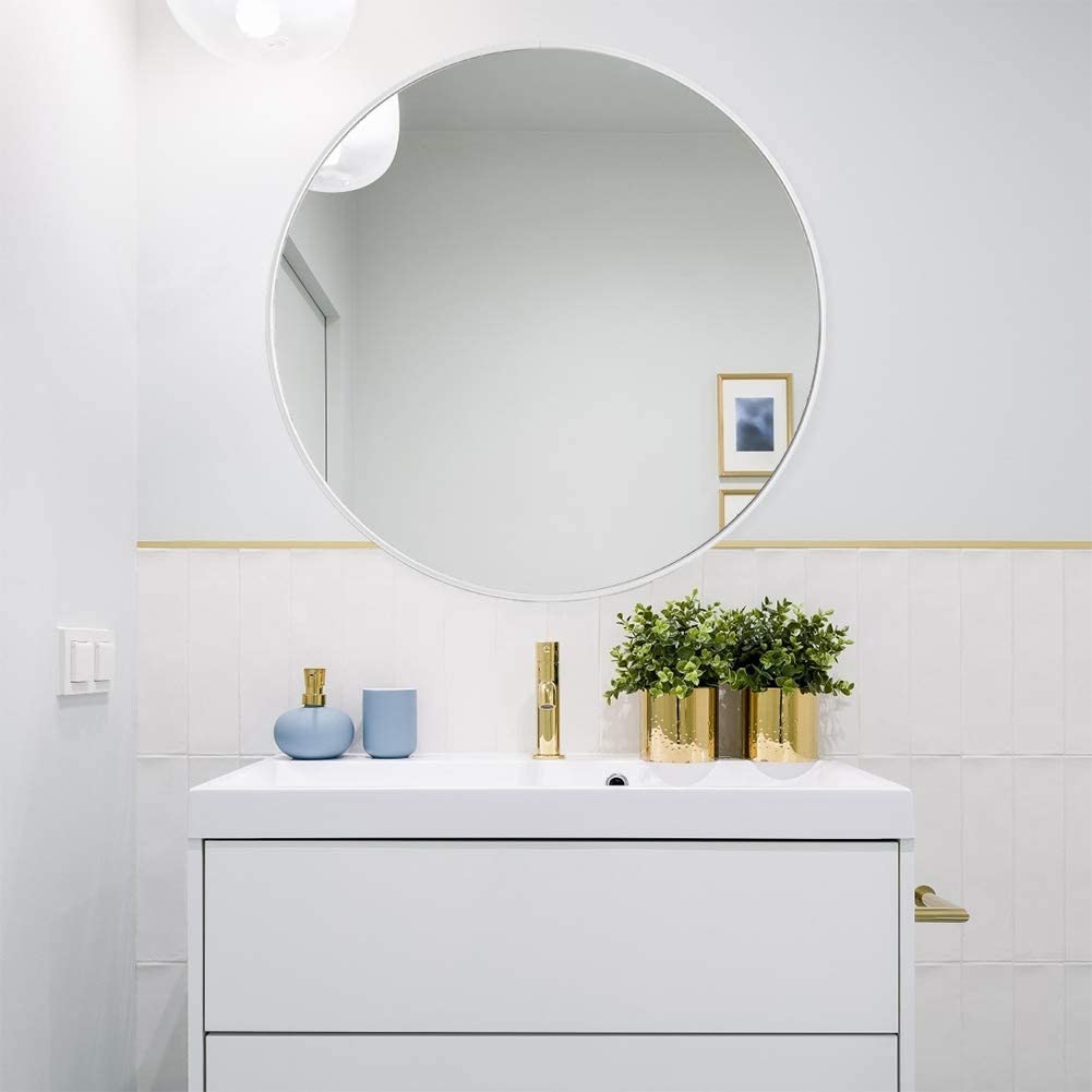 Slim Design 50CM White Bathroom, Living Room, Hallway Mirror Round Mirror Wall Decor Metal Frame V324-CS-HOMIR50CM-WH