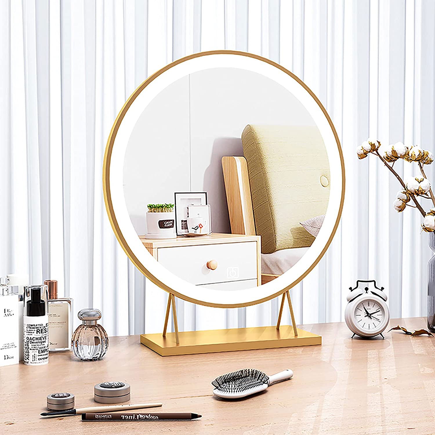 Touch Screen Table Desktop LED Light Vanity Mirror Makeup Mirror Round Mirror 40cm V324-CS-HOMIRGD403