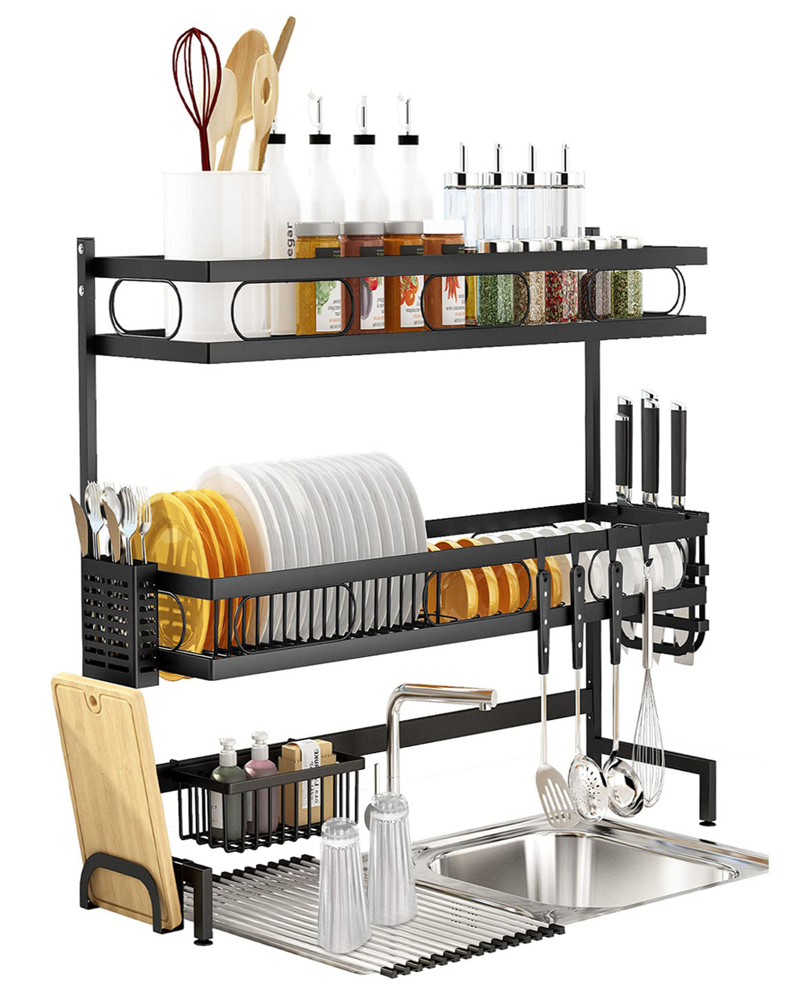 65cm 3 tier Over Single Sink Dish Drying Rack Drainer Kitchen Cutlery Holder Storage Organizer V324-CS-KITRACK65CM