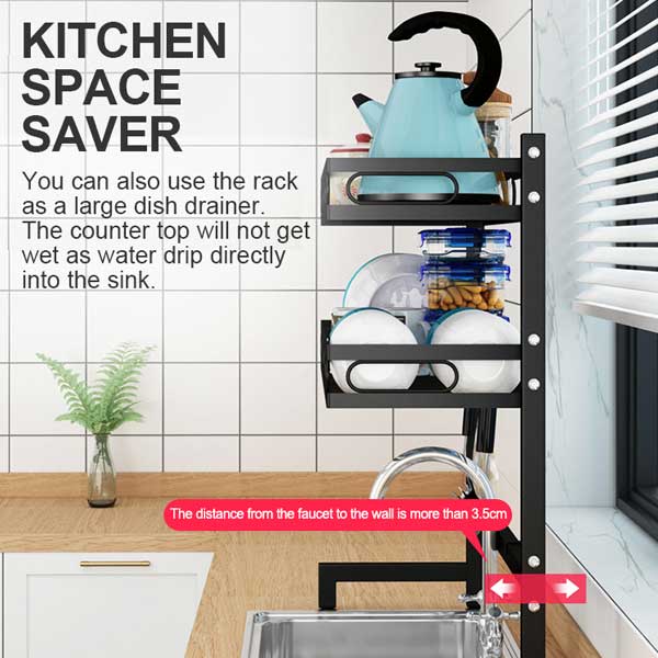 65cm 3 tier Over Single Sink Dish Drying Rack Drainer Kitchen Cutlery Holder Storage Organizer V324-CS-KITRACK65CM