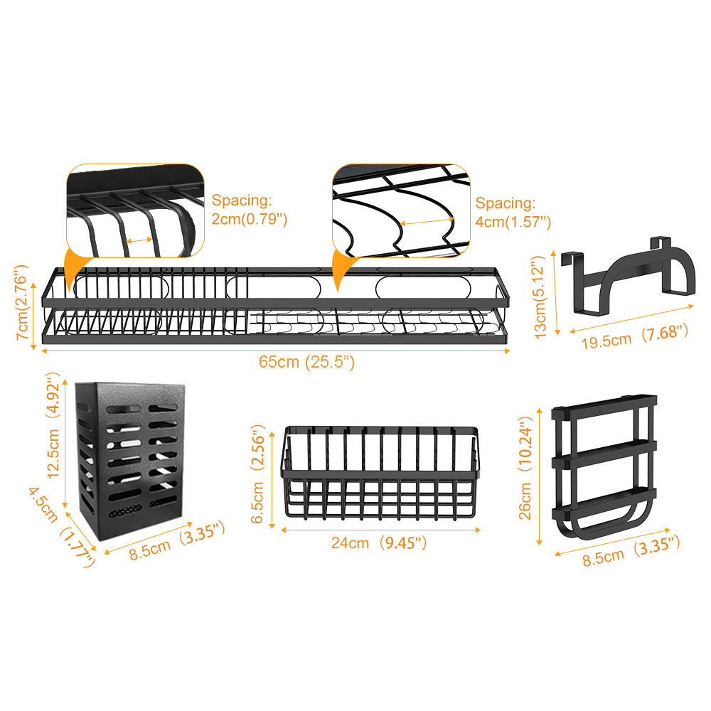 65cm 3 tier Over Single Sink Dish Drying Rack Drainer Kitchen Cutlery Holder Storage Organizer V324-CS-KITRACK65CM