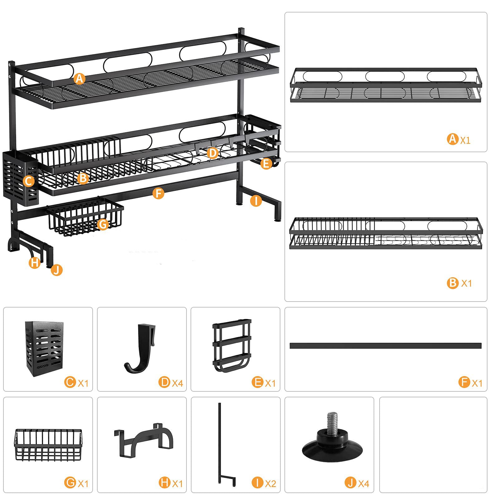 85cm 3 tier Over Sink Dish Drying Rack Drainer Kitchen Cutlery Holder Storage Organizer V324-CS-KITRACK85CM