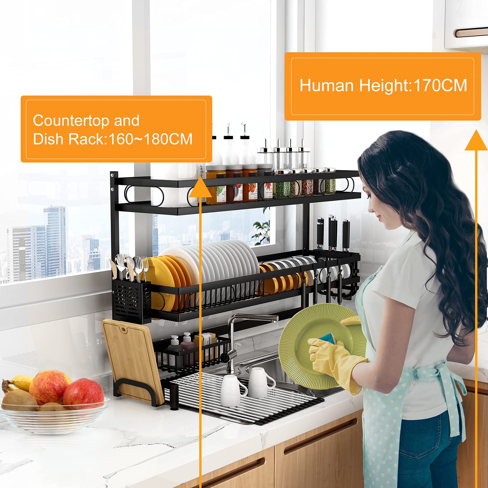85cm 3 tier Over Sink Dish Drying Rack Drainer Kitchen Cutlery Holder Storage Organizer V324-CS-KITRACK85CM