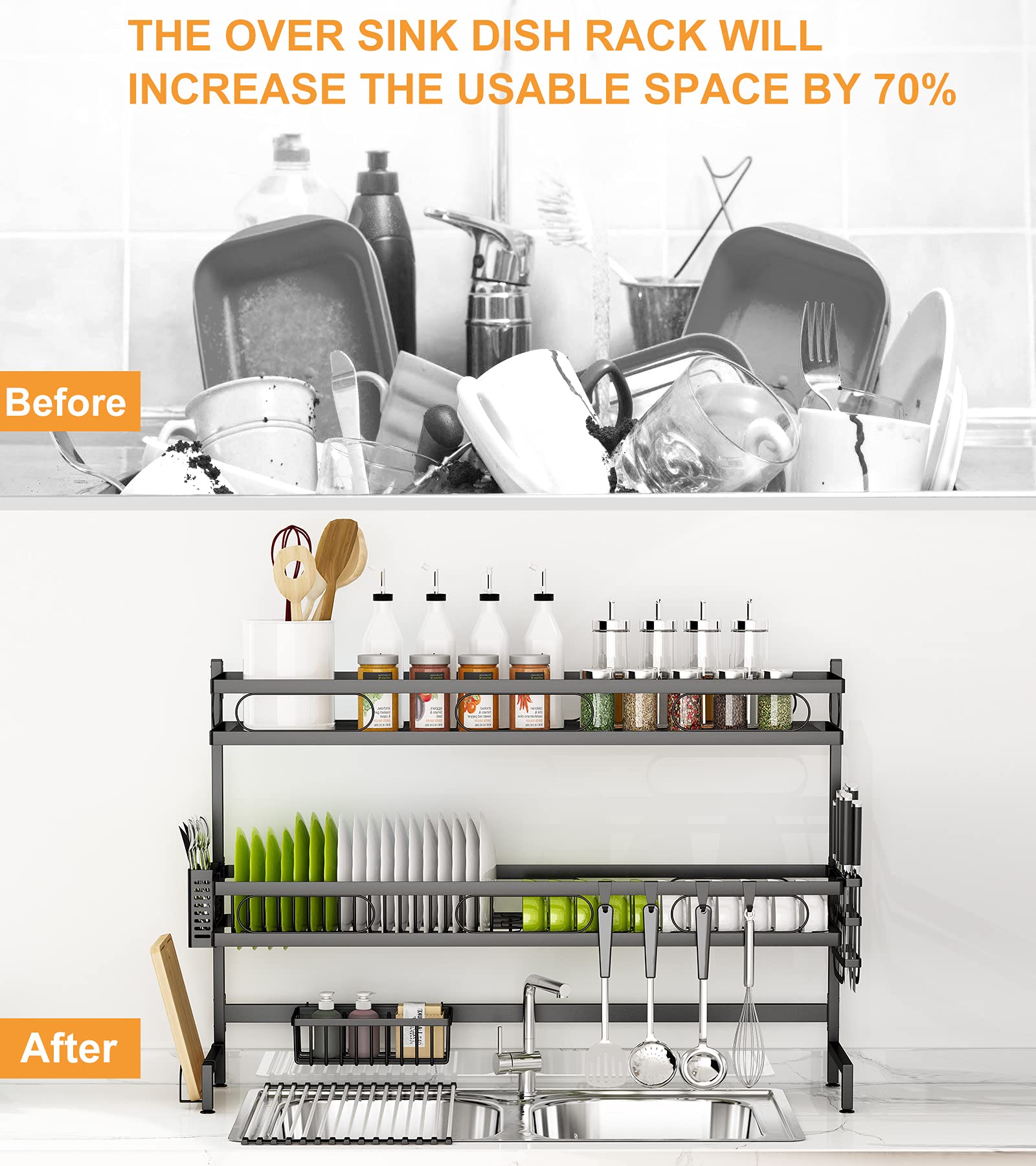 85cm 3 tier Over Sink Dish Drying Rack Drainer Kitchen Cutlery Holder Storage Organizer V324-CS-KITRACK85CM