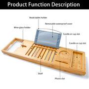 Bamboo Bathtub Bath tub Tray Table Caddy Tray Cellphone,Book,Tray Wineglass Holder V324-CS-TUBHOLD