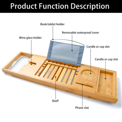 Bamboo Bathtub Bath tub Tray Table Caddy Tray Cellphone,Book,Tray Wineglass Holder V324-CS-TUBHOLD