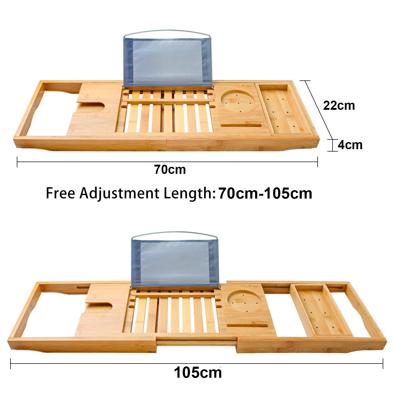 Bamboo Bathtub Bath tub Tray Table Caddy Tray Cellphone,Book,Tray Wineglass Holder V324-CS-TUBHOLD