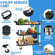 3 Tier Large Service Food Cart Restaurant Trolley Utility Cart Kitchen Catering Shelf Storage V324-CS-YL-328A-RT