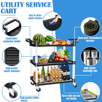 3 Tier Large Service Food Cart Restaurant Trolley Utility Cart Kitchen Catering Shelf Storage V324-CS-YL-328A-RT