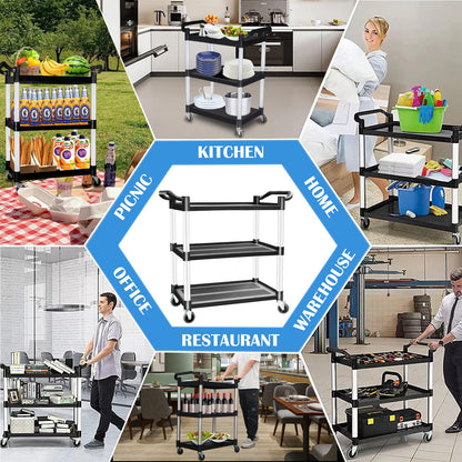 3 Tier Large Service Food Cart Restaurant Trolley Utility Cart Kitchen Catering Shelf Storage V324-CS-YL-328A-RT