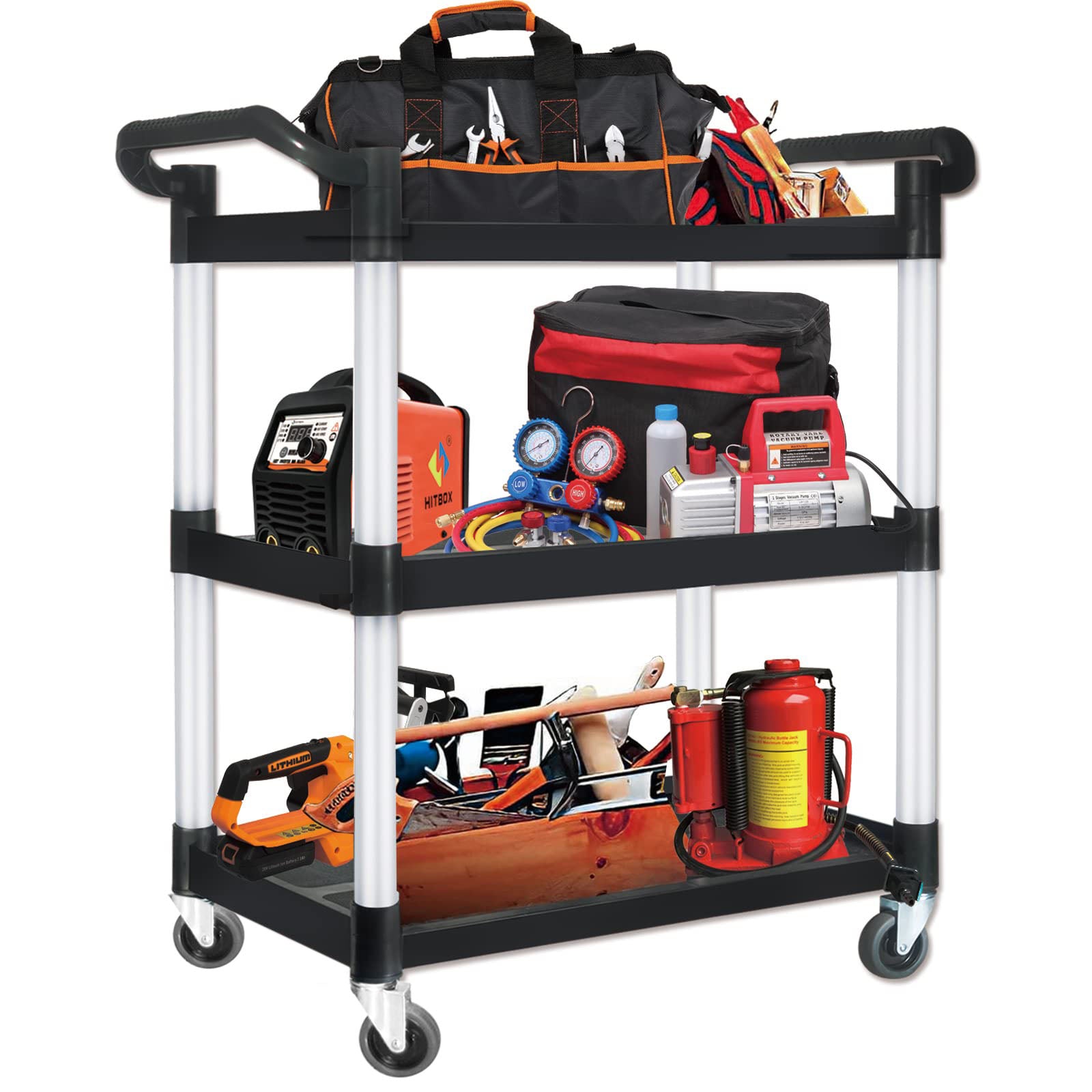3 Tier Large Service Food Cart Restaurant Trolley Utility Cart Kitchen Catering Shelf Storage V324-CS-YL-328A-RT