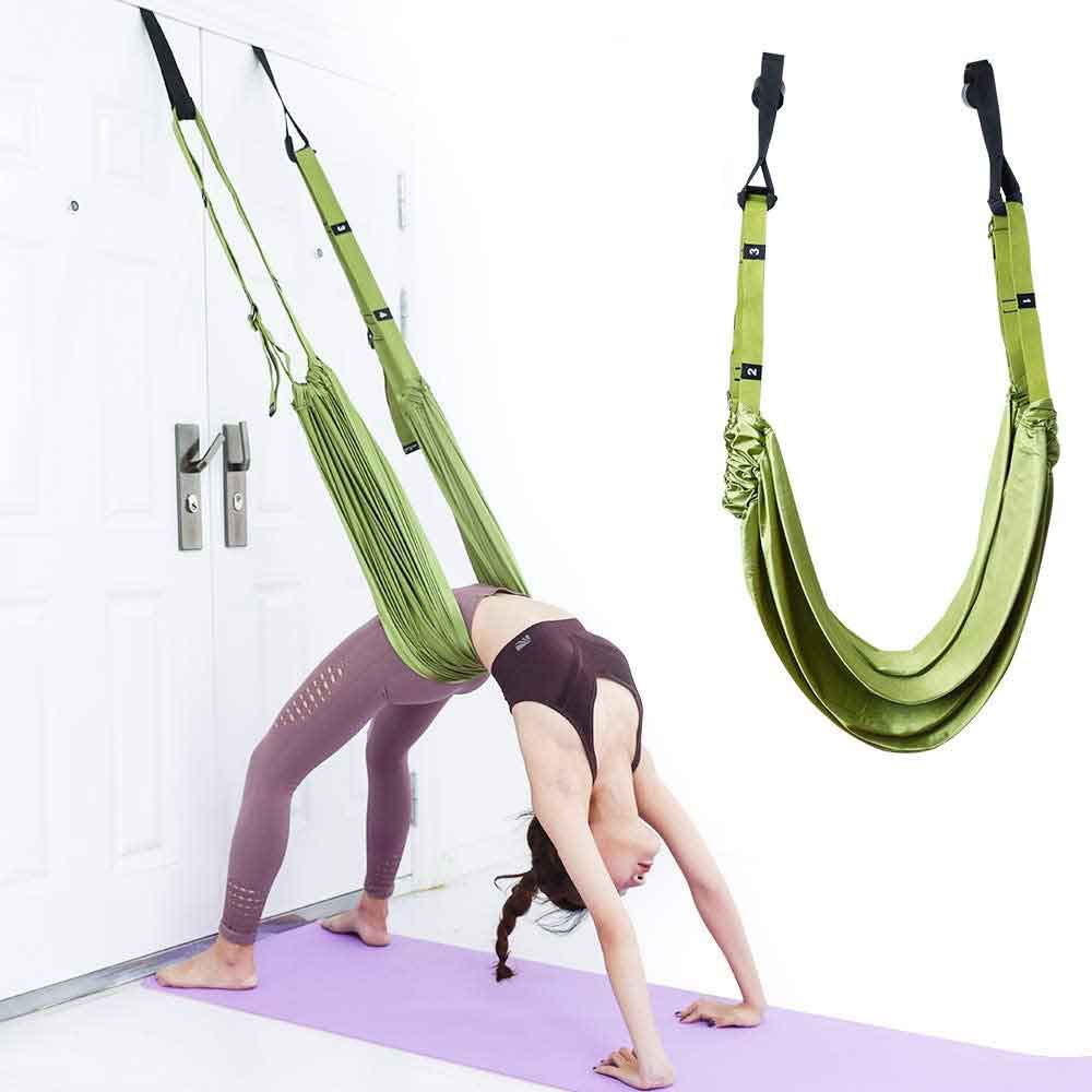 Green Fitness Yoga Strap Band Waist Trainer Leg Door Swing Adjustable Ballet Dancer V324-CS-YOSGREEN