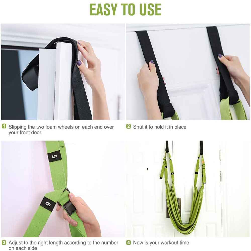 Green Fitness Yoga Strap Band Waist Trainer Leg Door Swing Adjustable Ballet Dancer V324-CS-YOSGREEN