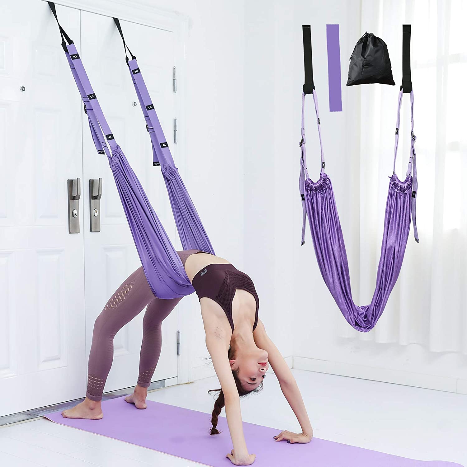 Purple Fitness Yoga Strap Band Waist Trainer Leg Door Swing Adjustable Ballet Dancer V324-CS-YOSPURPLE