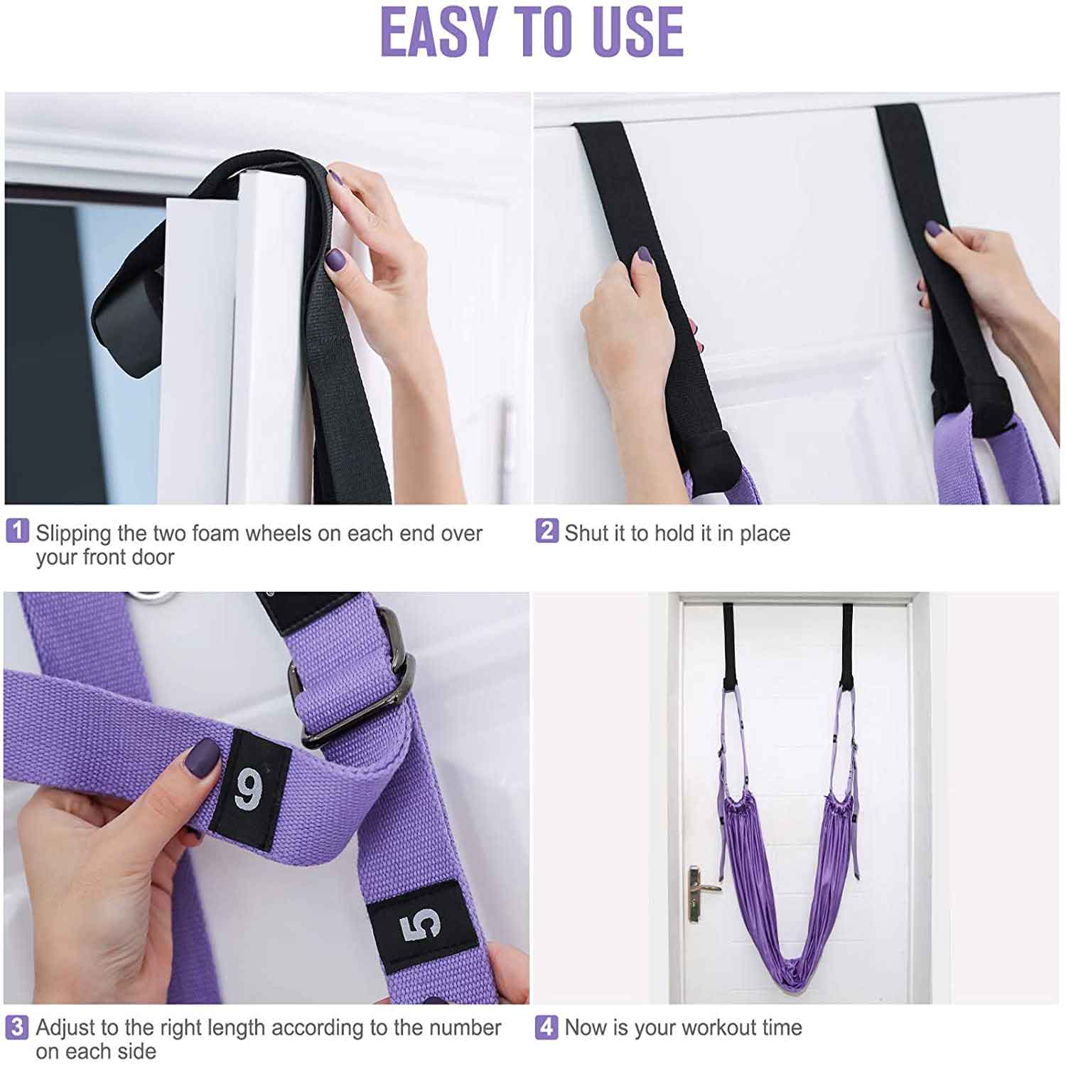 Purple Fitness Yoga Strap Band Waist Trainer Leg Door Swing Adjustable Ballet Dancer V324-CS-YOSPURPLE