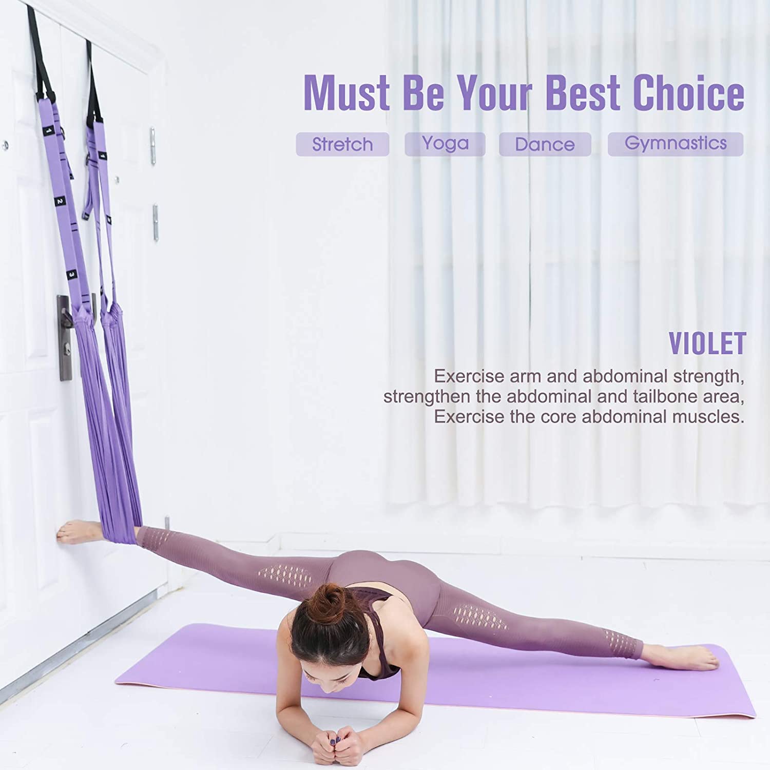 Purple Fitness Yoga Strap Band Waist Trainer Leg Door Swing Adjustable Ballet Dancer V324-CS-YOSPURPLE