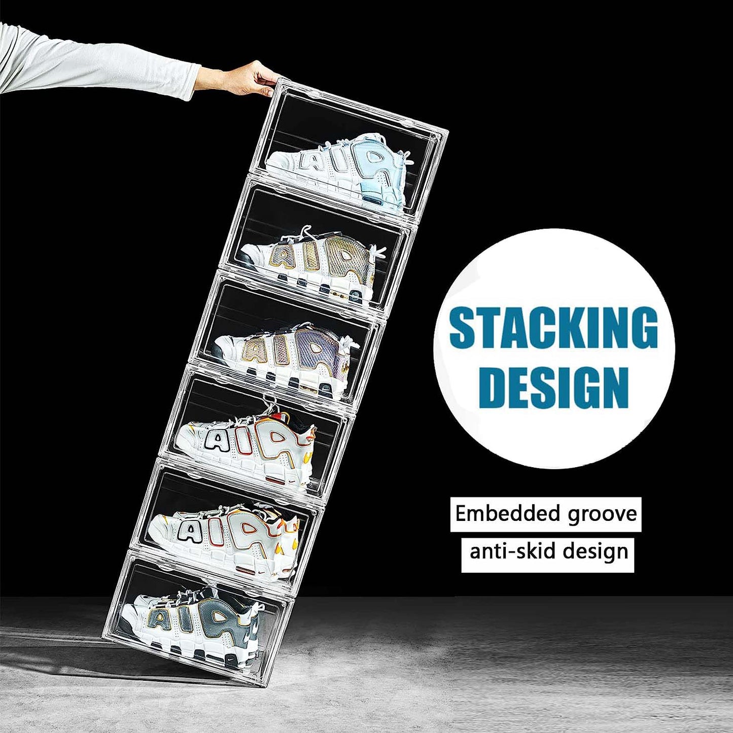 6 Pack Large Acrylic Shoe Box Storage Side Door Open Stackable Boxes Transparent Clear Display Case V324-CS2-6XARCSHOEBOX