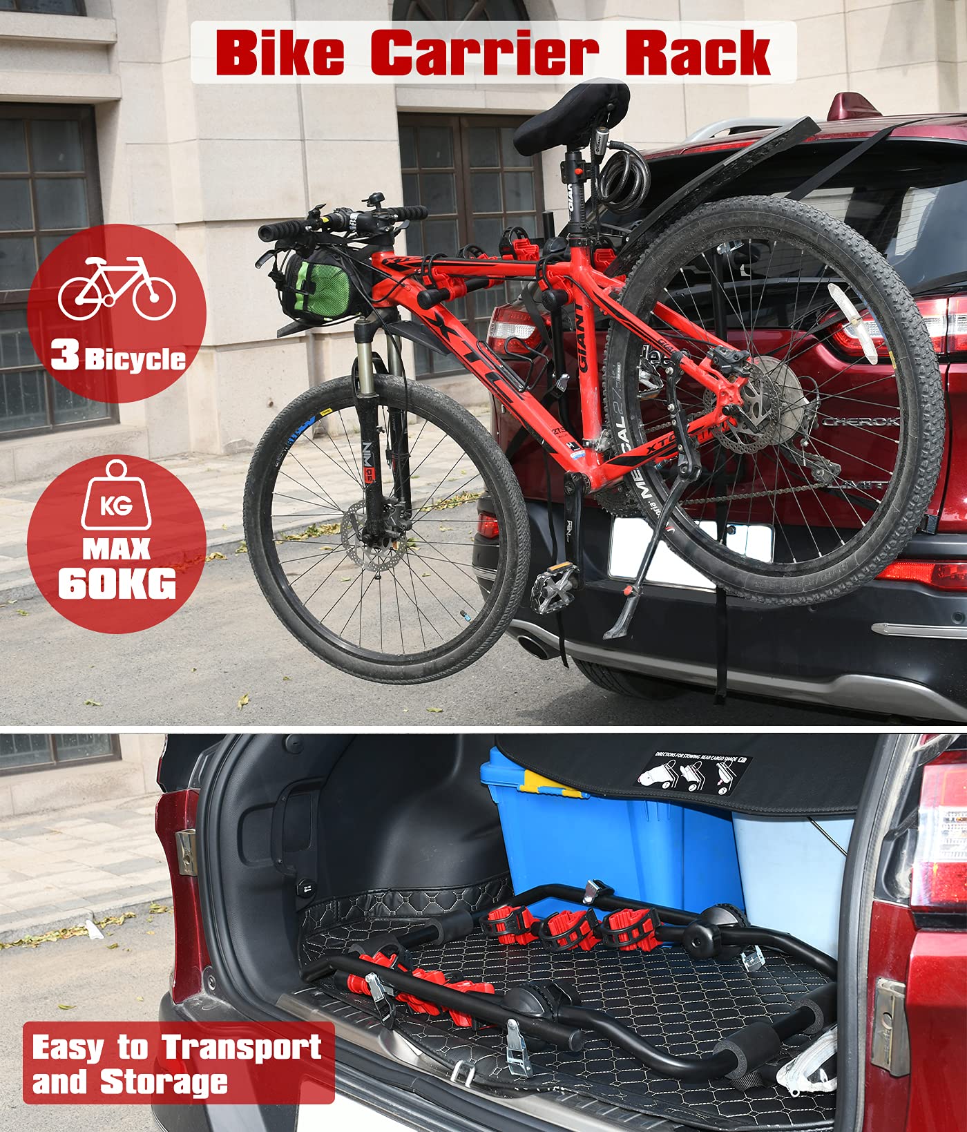 3 Bike Universal Cycle Bicycle Car Rear Carrier Rack Hanger Mount for Car Sedan Hatchback Minivan SUV V324-CS2-CBIKEHANGER