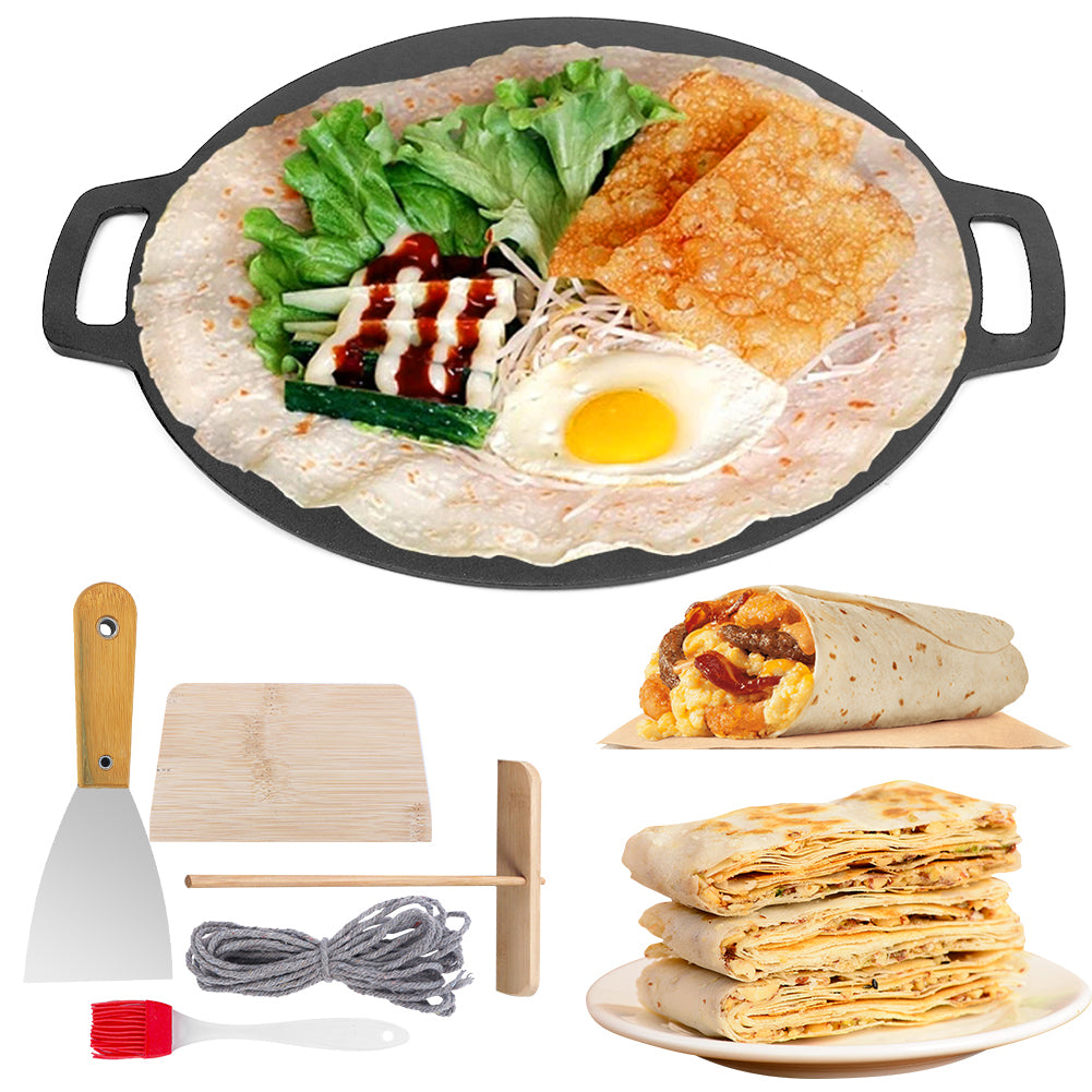 28cm Seasoned Cast Iron Induction Crepes Pan Baking Pancake Tool Pizza Bakeware V324-CS2-FLATPAN-28CM