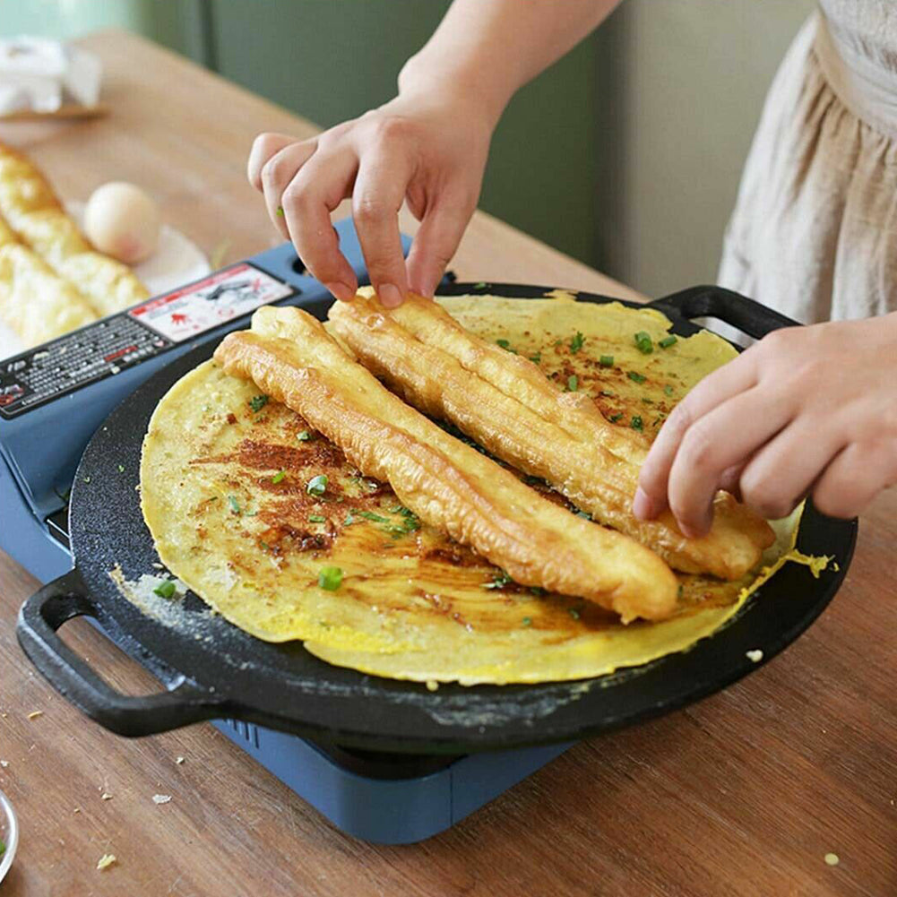 28cm Seasoned Cast Iron Induction Crepes Pan Baking Pancake Tool Pizza Bakeware V324-CS2-FLATPAN-28CM