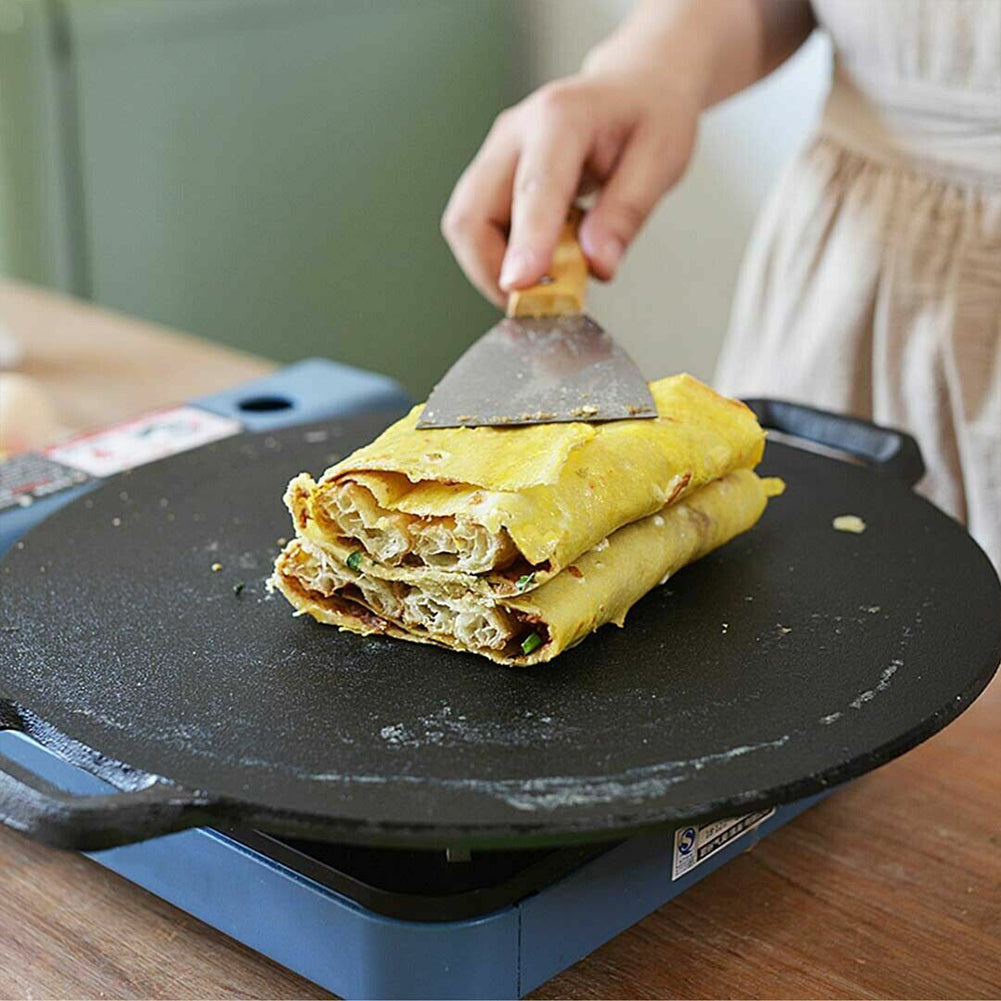 34cm Seasoned Cast Iron Induction Crepes Pan Baking Pancake Tool Pizza Bakeware V324-CS2-FLATPAN-34CM