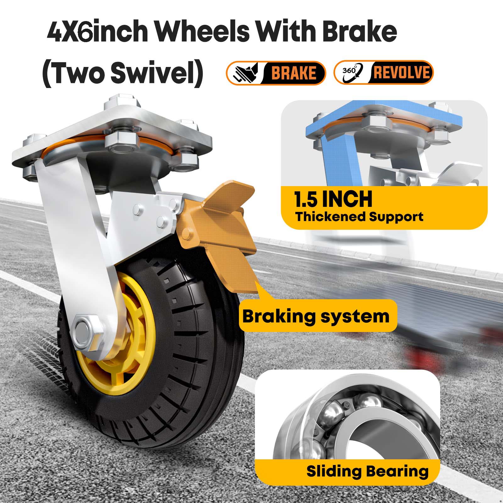 1000KG Capacity Heavy Duty Foldable Platform Truck Flatbed Push Cart Steel Dolly Trolley Cart Brake V324-CS2-PLATFTROLLEY9060