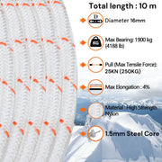 16mm 10m Safety Climbing Rope Nylon Rock Static Outdoor Boat Anchor Marine Rope Dock Lines Rope V324-CS2-ROPE16MM-10M
