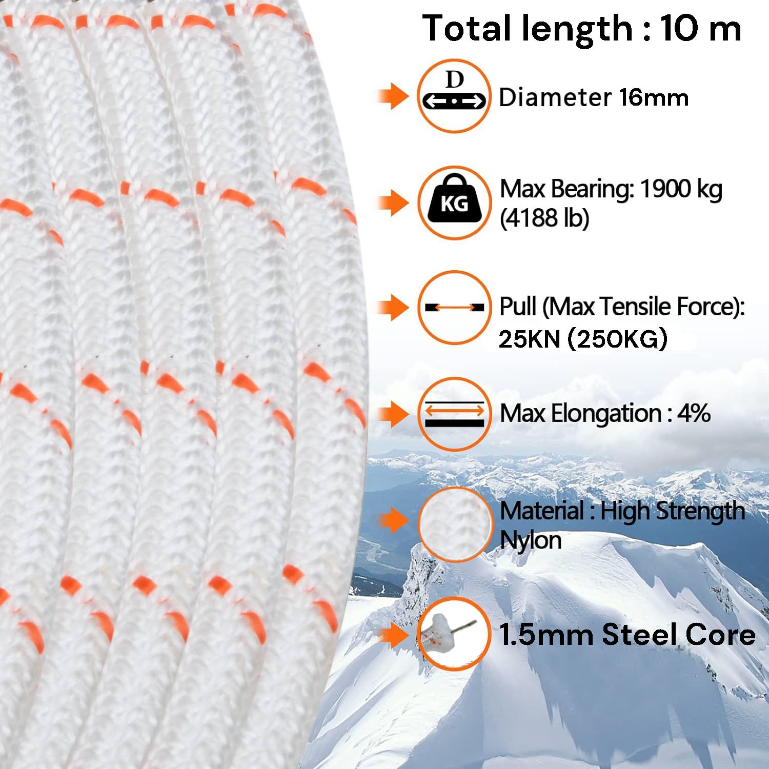 16mm 10m Safety Climbing Rope Nylon Rock Static Outdoor Boat Anchor Marine Rope Dock Lines Rope V324-CS2-ROPE16MM-10M