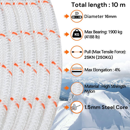 16mm 10m Safety Climbing Rope Nylon Rock Static Outdoor Boat Anchor Marine Rope Dock Lines Rope V324-CS2-ROPE16MM-10M