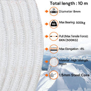 8mm 10m Safety Climbing Rope Nylon Rock Static Outdoor Boat Anchor Marine Rope Dock Lines Rope V324-CS2-ROPE8MM-10M