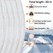 8mm 20m Safety Climbing Rope Nylon Rock Static Outdoor Boat Anchor Marine Rope Dock Lines Rope V324-CS2-ROPE8MM-20M