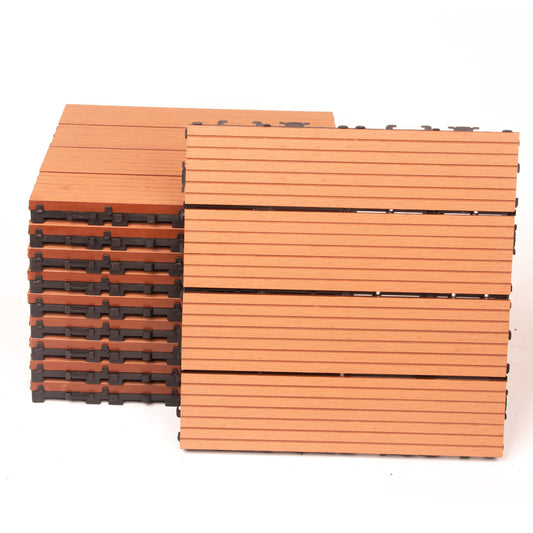 10PCS Interlocking Patio Deck Tiles 30cm x 30cm Outdoor Wood Flooring for Patio Garden Balcony Poolside V324-DTWPC-30-ORA-10P