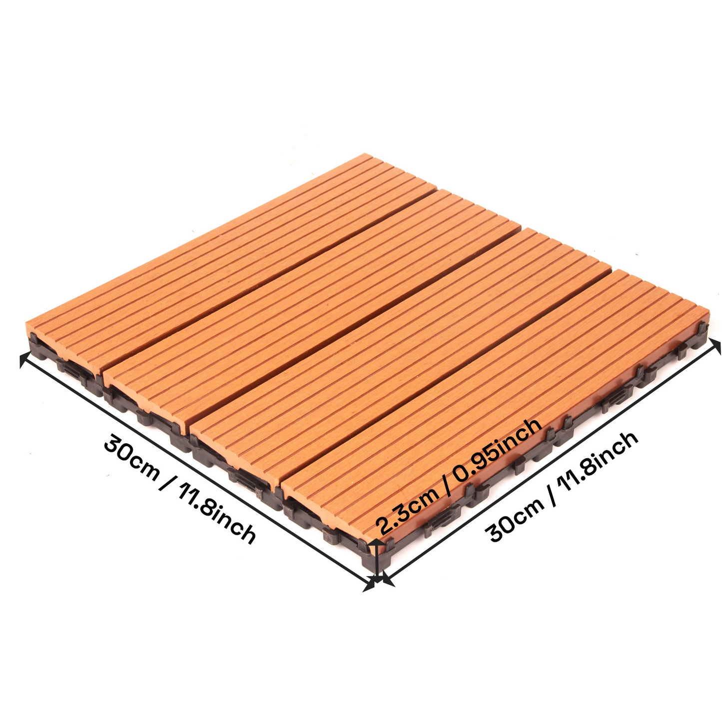 10PCS Interlocking Patio Deck Tiles 30cm x 30cm Outdoor Wood Flooring for Patio Garden Balcony Poolside V324-DTWPC-30-ORA-10P