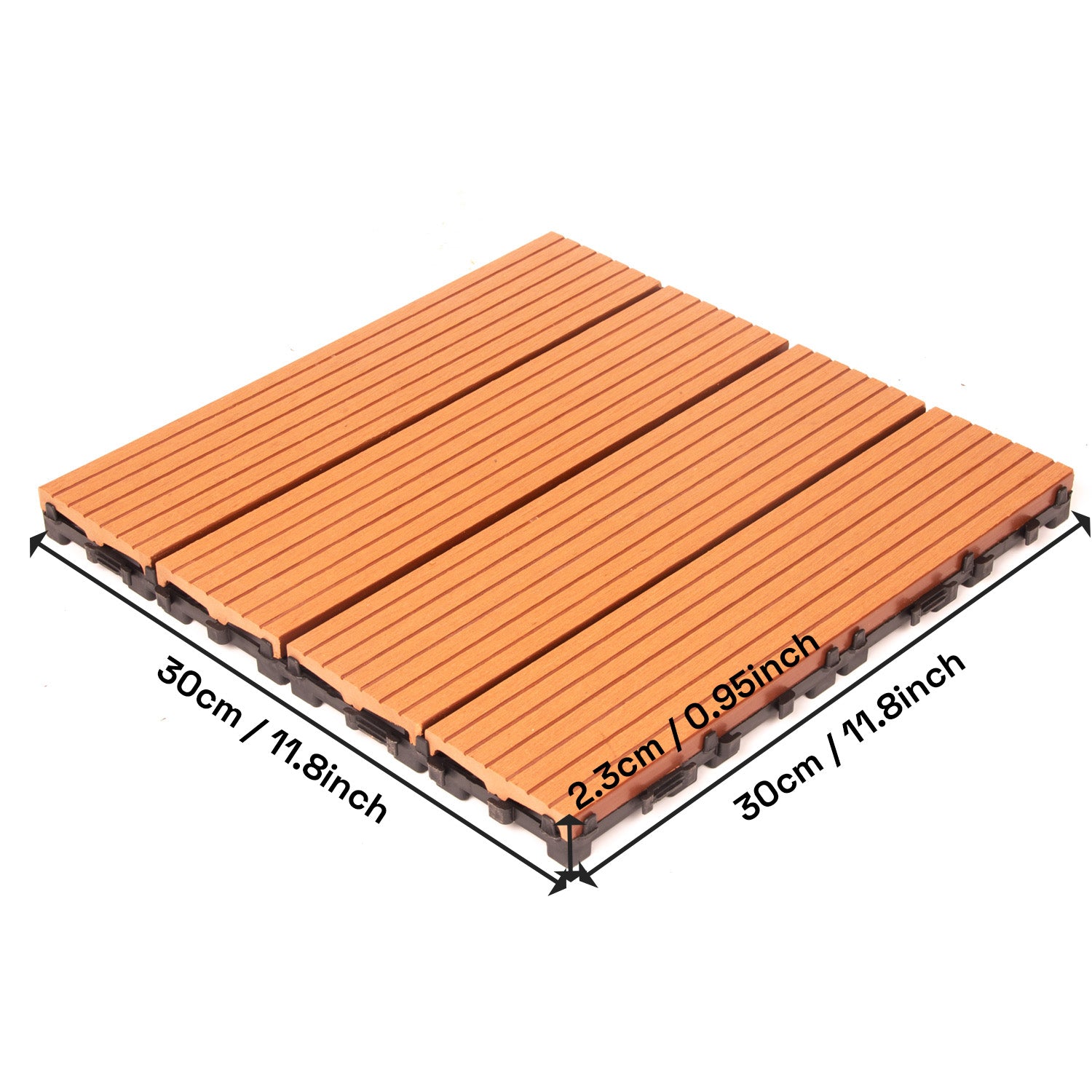 10PCS Interlocking Patio Deck Tiles 30cm x 30cm Outdoor Wood Flooring for Patio Garden Balcony Poolside V324-DTWPC-30-ORA-10P