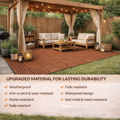 10PCS Interlocking Patio Deck Tiles 30cm x 30cm Outdoor Wood Flooring for Patio Garden Balcony Poolside V324-DTWPC-30-ORA-10P