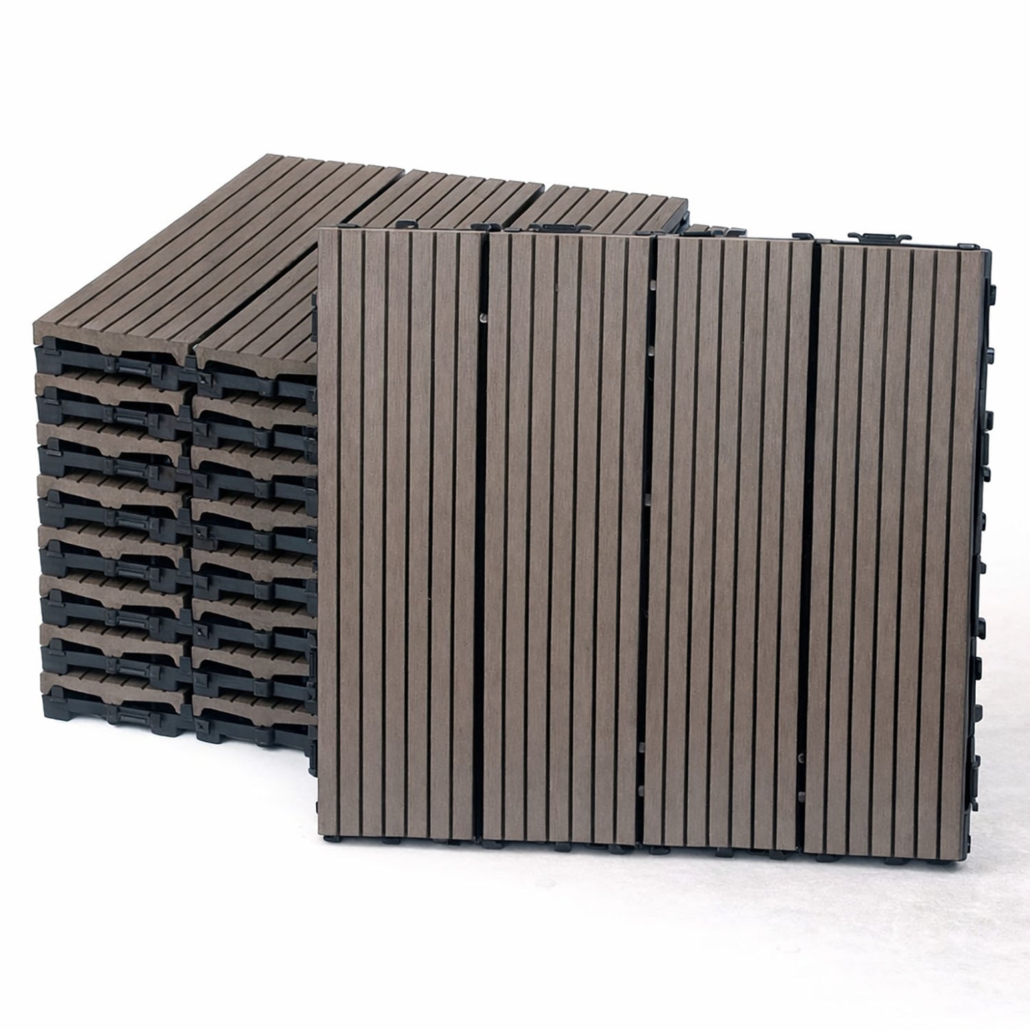 10PCS Interlocking Patio Deck Tiles 30cm x 30cm Outdoor Wood Flooring for Patio Garden Balcony Poolside Walnut V324-DTWPC-30-WAL-10P