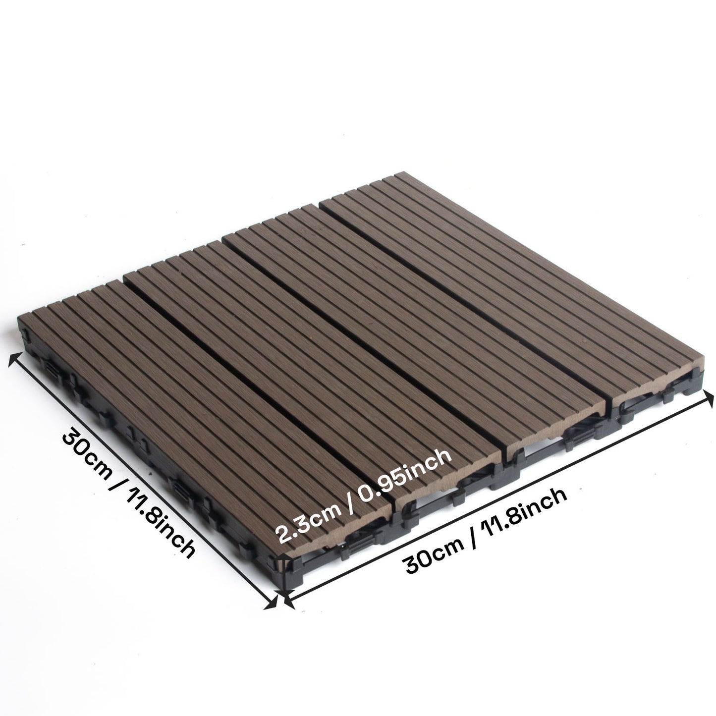 10PCS Interlocking Patio Deck Tiles 30cm x 30cm Outdoor Wood Flooring for Patio Garden Balcony Poolside Walnut V324-DTWPC-30-WAL-10P