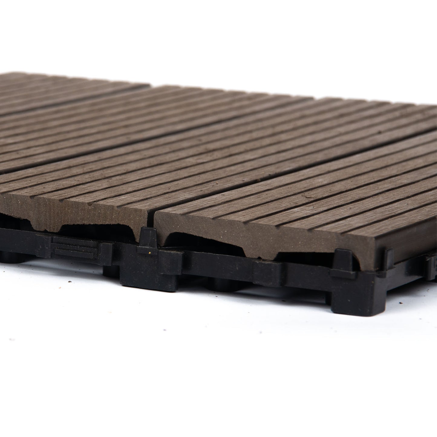 10PCS Interlocking Patio Deck Tiles 30cm x 30cm Outdoor Wood Flooring for Patio Garden Balcony Poolside Walnut V324-DTWPC-30-WAL-10P
