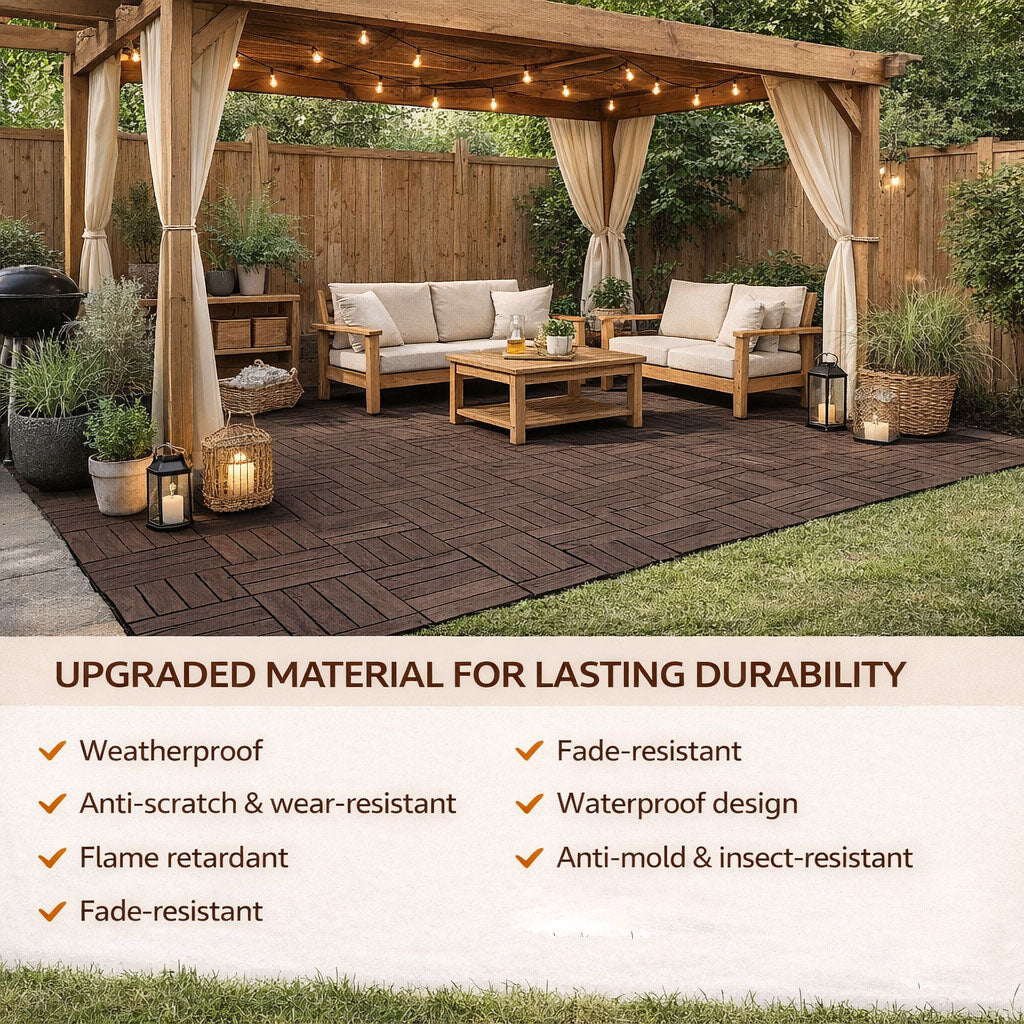 10PCS Interlocking Patio Deck Tiles 30cm x 30cm Outdoor Wood Flooring for Patio Garden Balcony Poolside Walnut V324-DTWPC-30-WAL-10P