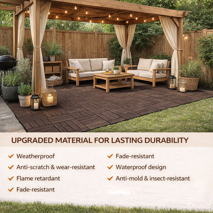 10PCS Interlocking Patio Deck Tiles 30cm x 30cm Outdoor Wood Flooring for Patio Garden Balcony Poolside Walnut V324-DTWPC-30-WAL-10P