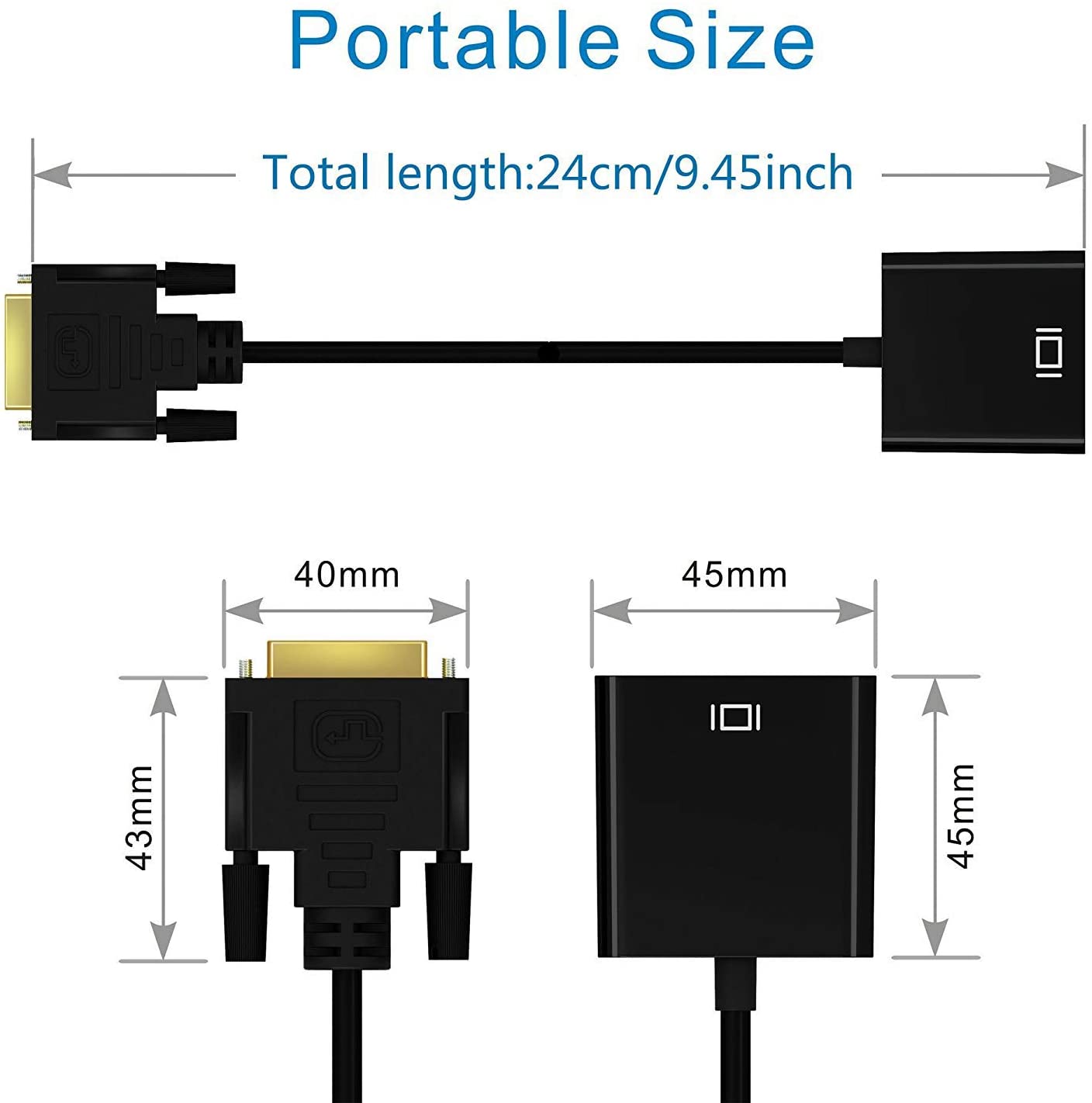 DVI to VGA Adapter,ABLEWE 1080p Active DVI-D to VGA Adapter Converter 24+1 Male to Female Adapter V324-DVIVGA