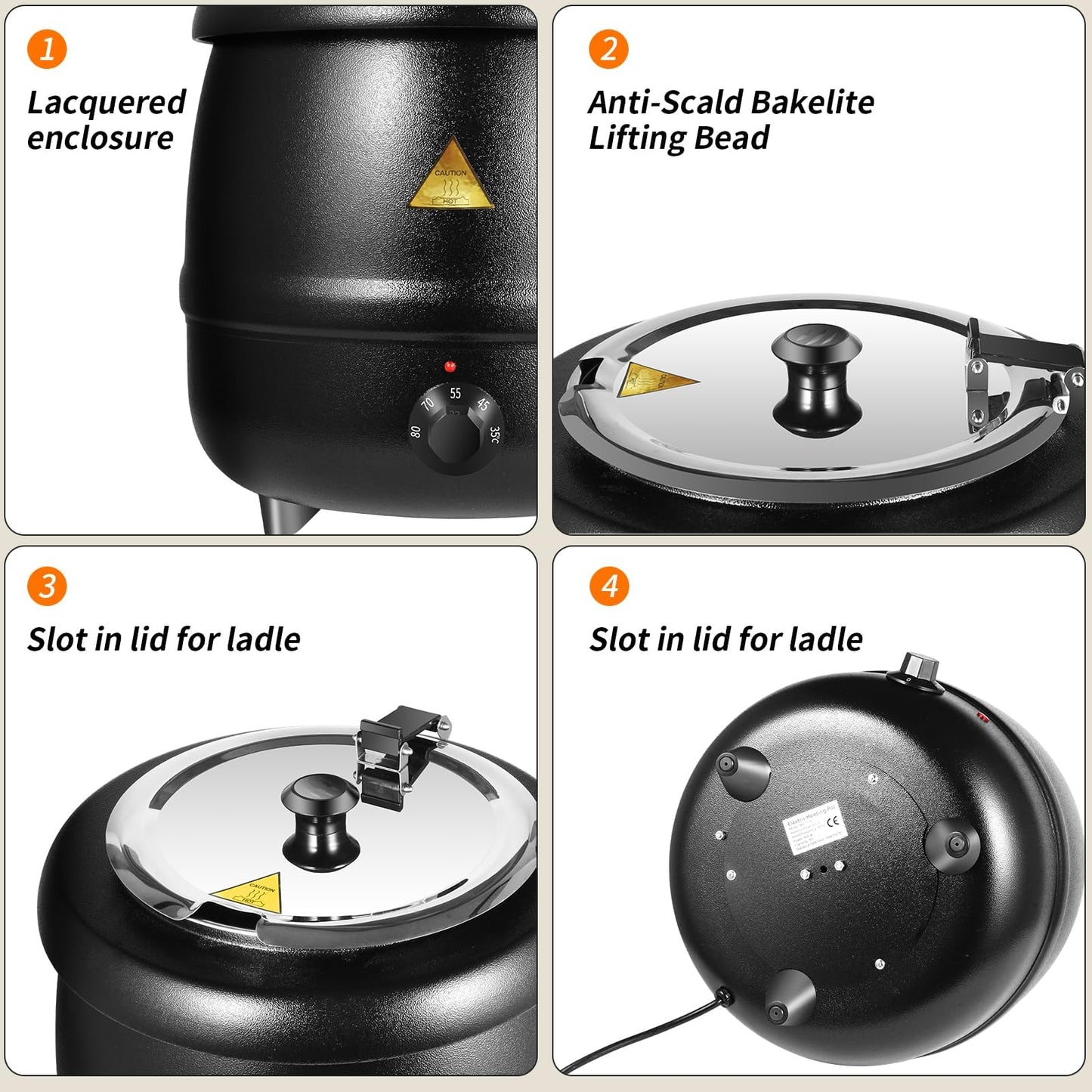 10L Restaurant Electric Buffet Food Warmer Commercial Food Warmers Soup Warmer Black V324-ELCPOT-10LBK