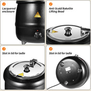 10L Restaurant Electric Buffet Food Warmer Commercial Food Warmers Soup Warmer Black V324-ELCPOT-10LBK