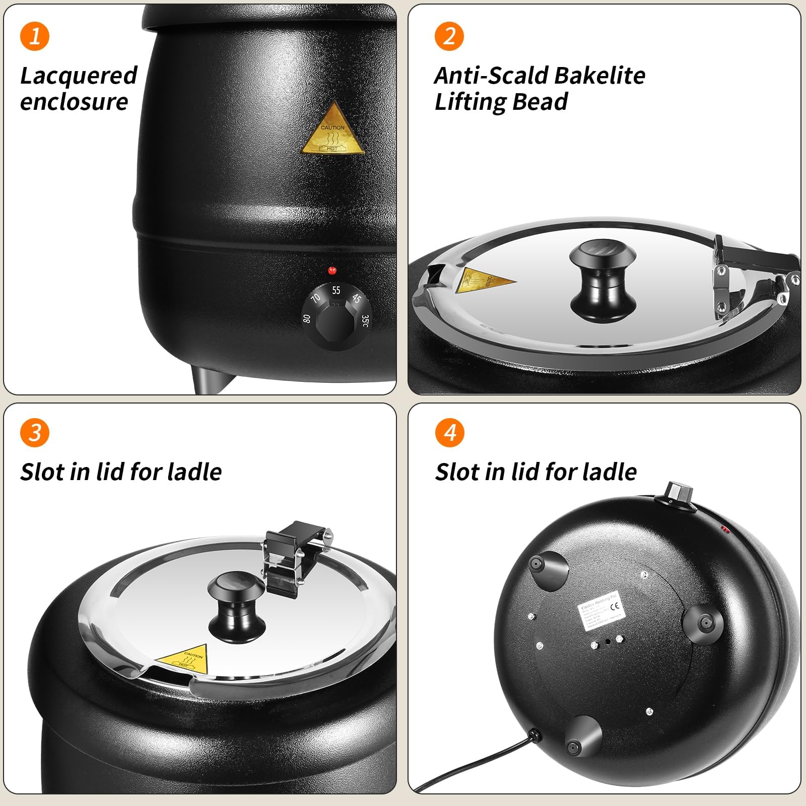 10L Restaurant Electric Buffet Food Warmer Commercial Food Warmers Soup Warmer Black V324-ELCPOT-10LBK