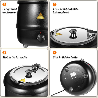 10L Restaurant Electric Buffet Food Warmer Commercial Food Warmers Soup Warmer Black V324-ELCPOT-10LBK