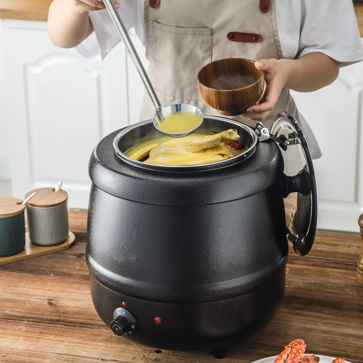 10L Restaurant Electric Buffet Food Warmer Commercial Food Warmers Soup Warmer Black V324-ELCPOT-10LBK